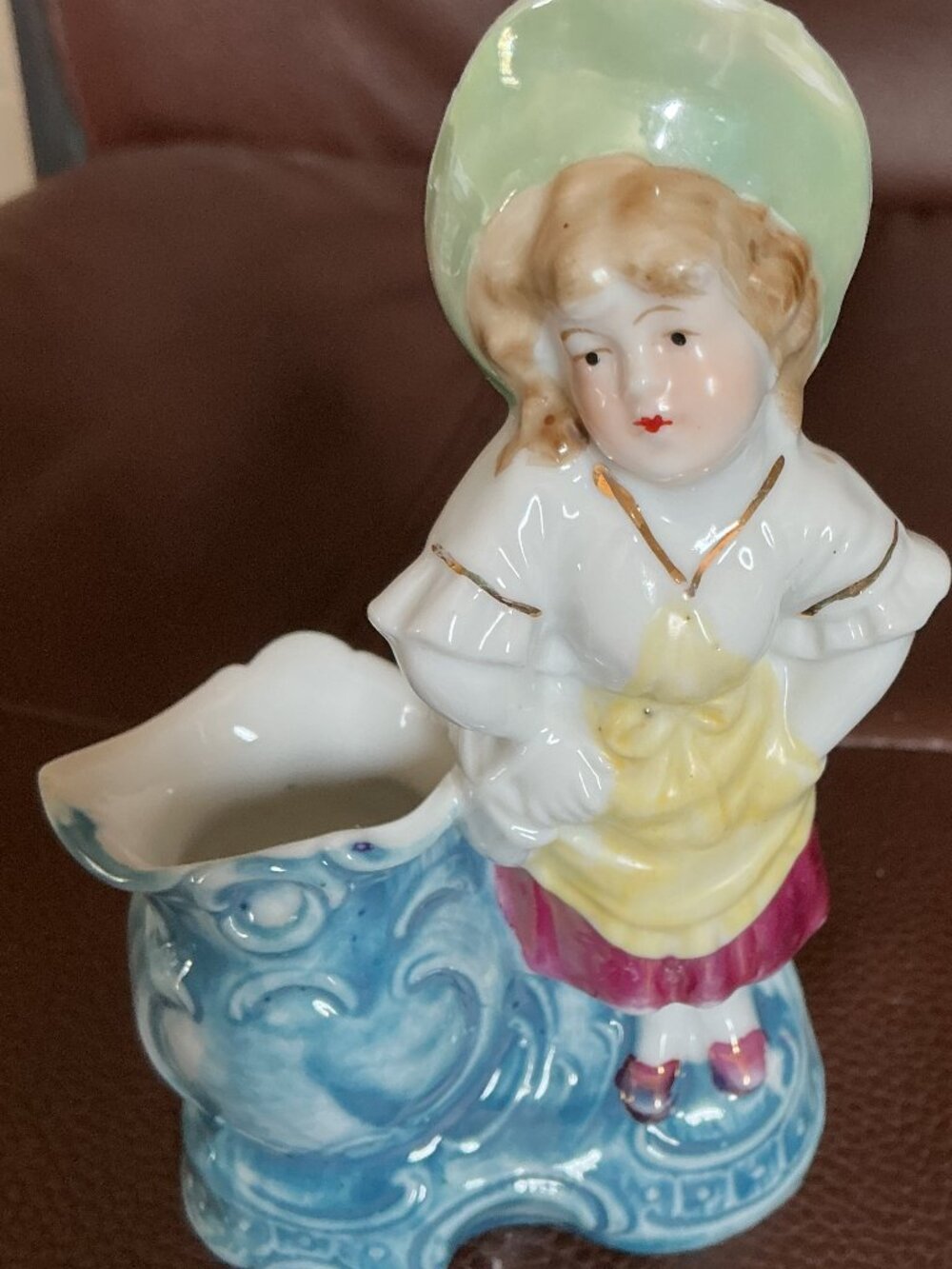 Vintage Figural Bisque Porcelain Planter/Matchstick Holder